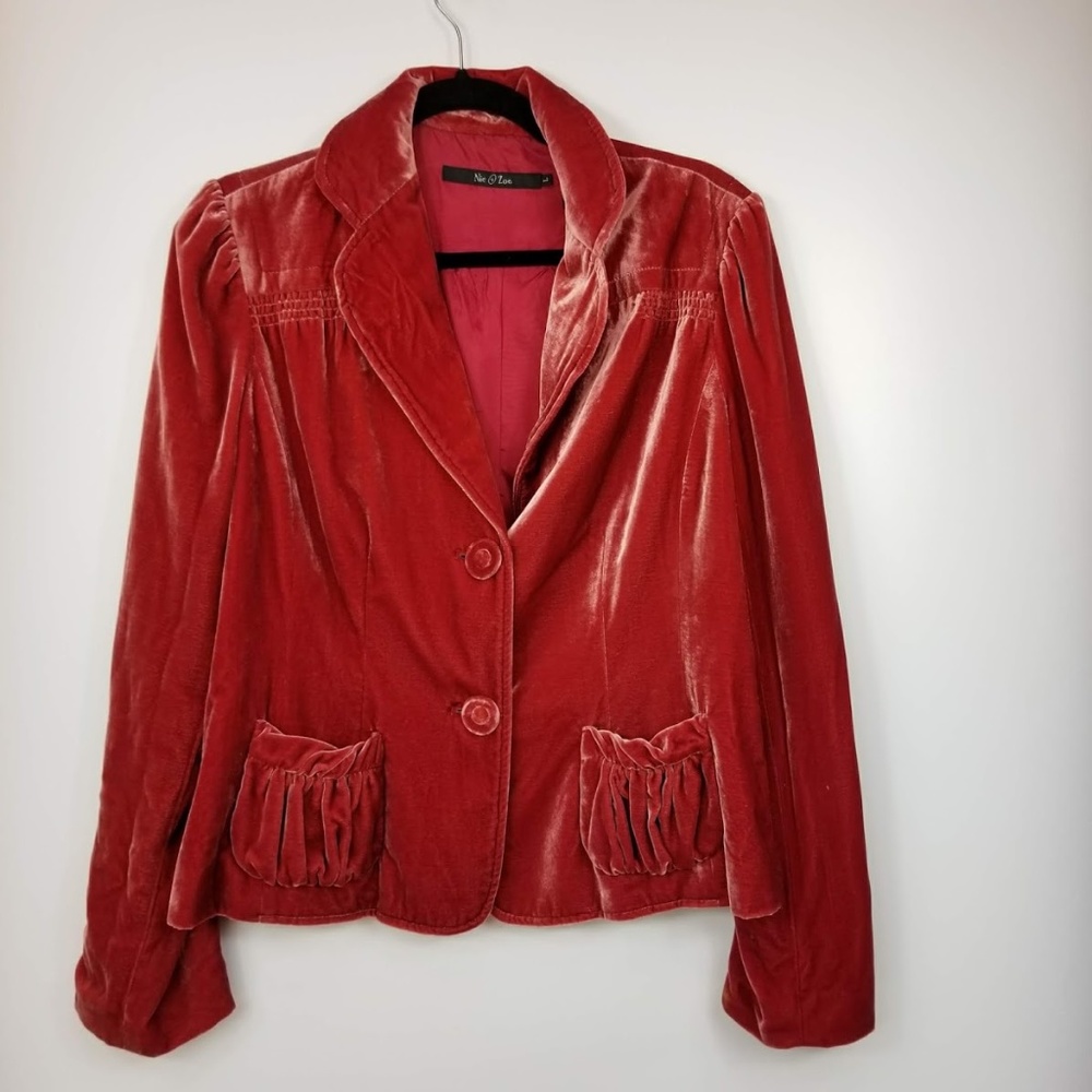Cranberry Velvet Blazer Nic & Zoe Gathers L